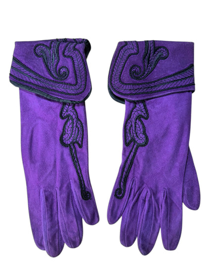 Guanti Gianni Versace vintage viola in suede ricamato, taglia M