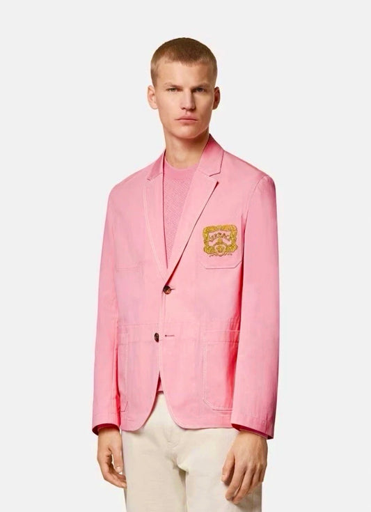 Versace Blazer Rosa con Ricamo Barocco Medusa Oro - Taglia 44 IT