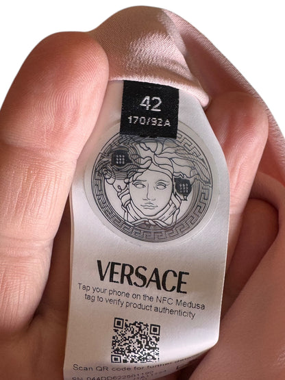 Abito Versace in seta stampa marina con spalline Medusa – TG 42 IT