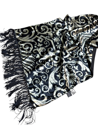 Sciarpa Gianni Versace Vintage in seta e cupro – Baroque Nero/Oro – Frange