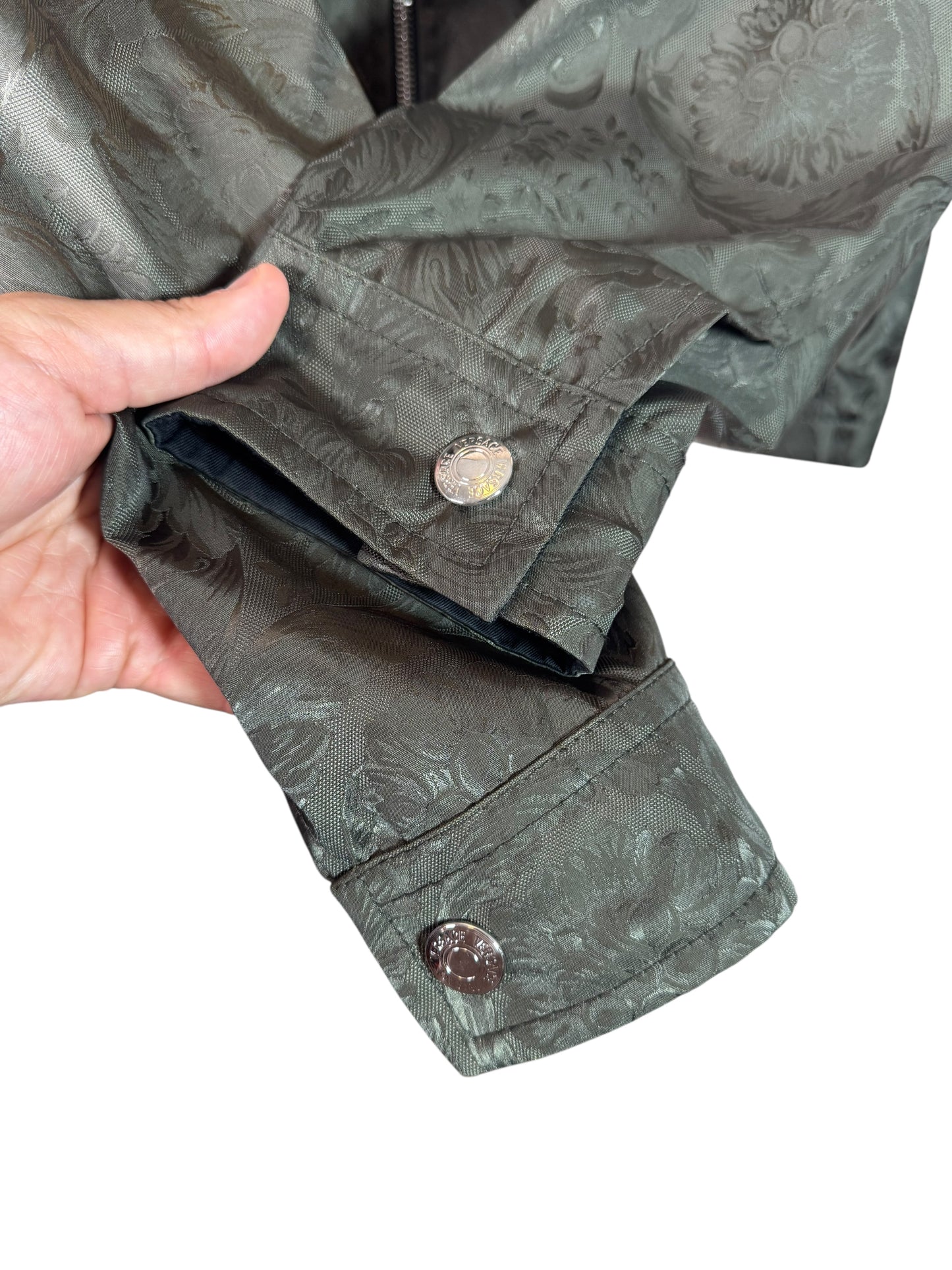 Versace Giacca Uomo Verde Jacquard Baroque con Dettaglio Medusa Taglia 48.