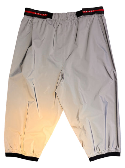 Prada pantaloni sportivi nylon grigio bande nere logo rosso tg 48 — foto 2