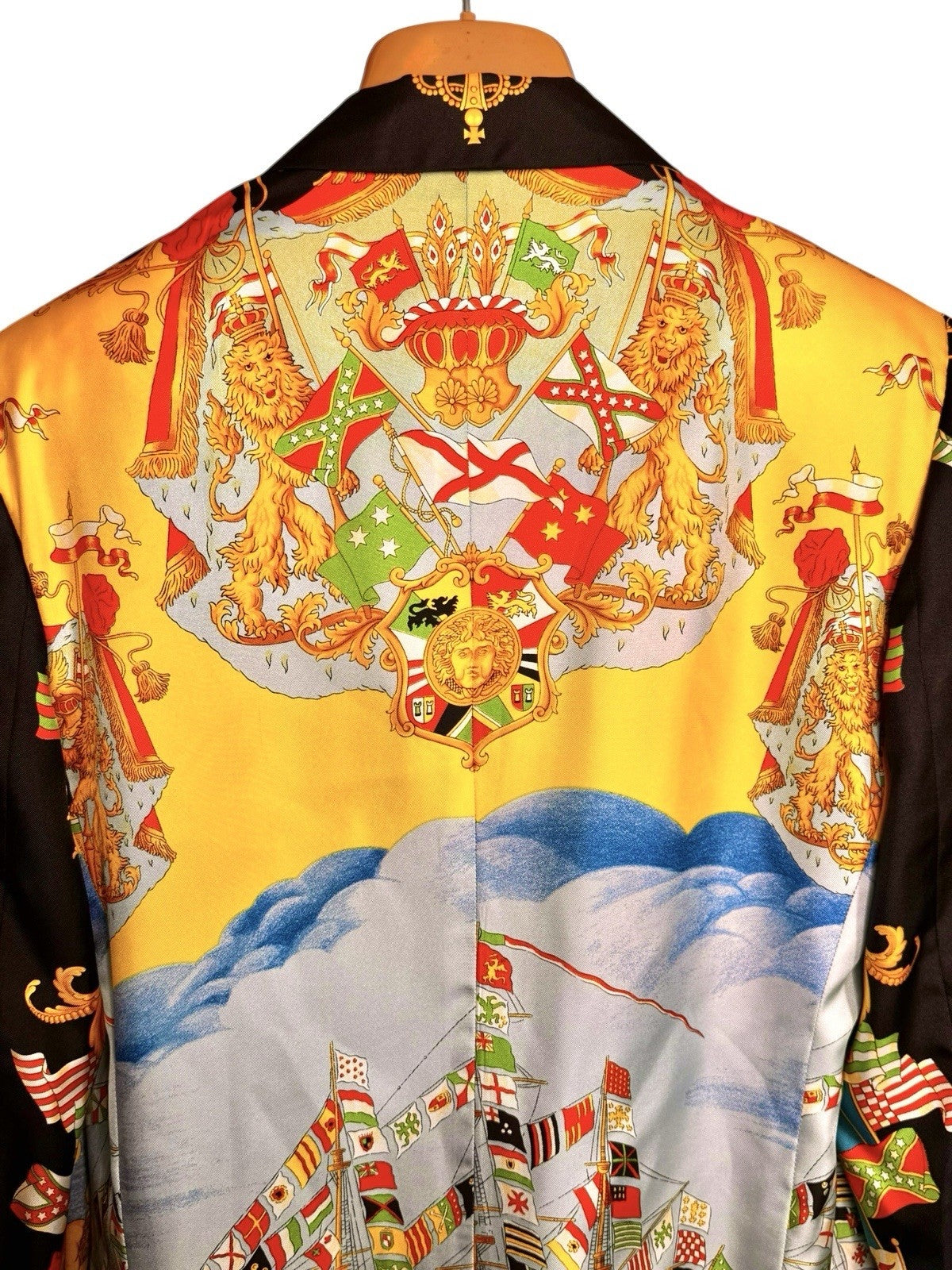 Gianni Versace Couture blazer vintage seta stampa bandiere Medusa taglia 44