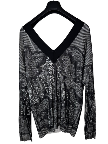 Cardigan Versace nero in cotone traforato lavorazione a punti caduti