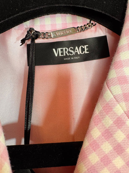 Blazer Versace donna lana vergine rosa vichy bottoni Medusa taglia 42 nuovo — foto 8