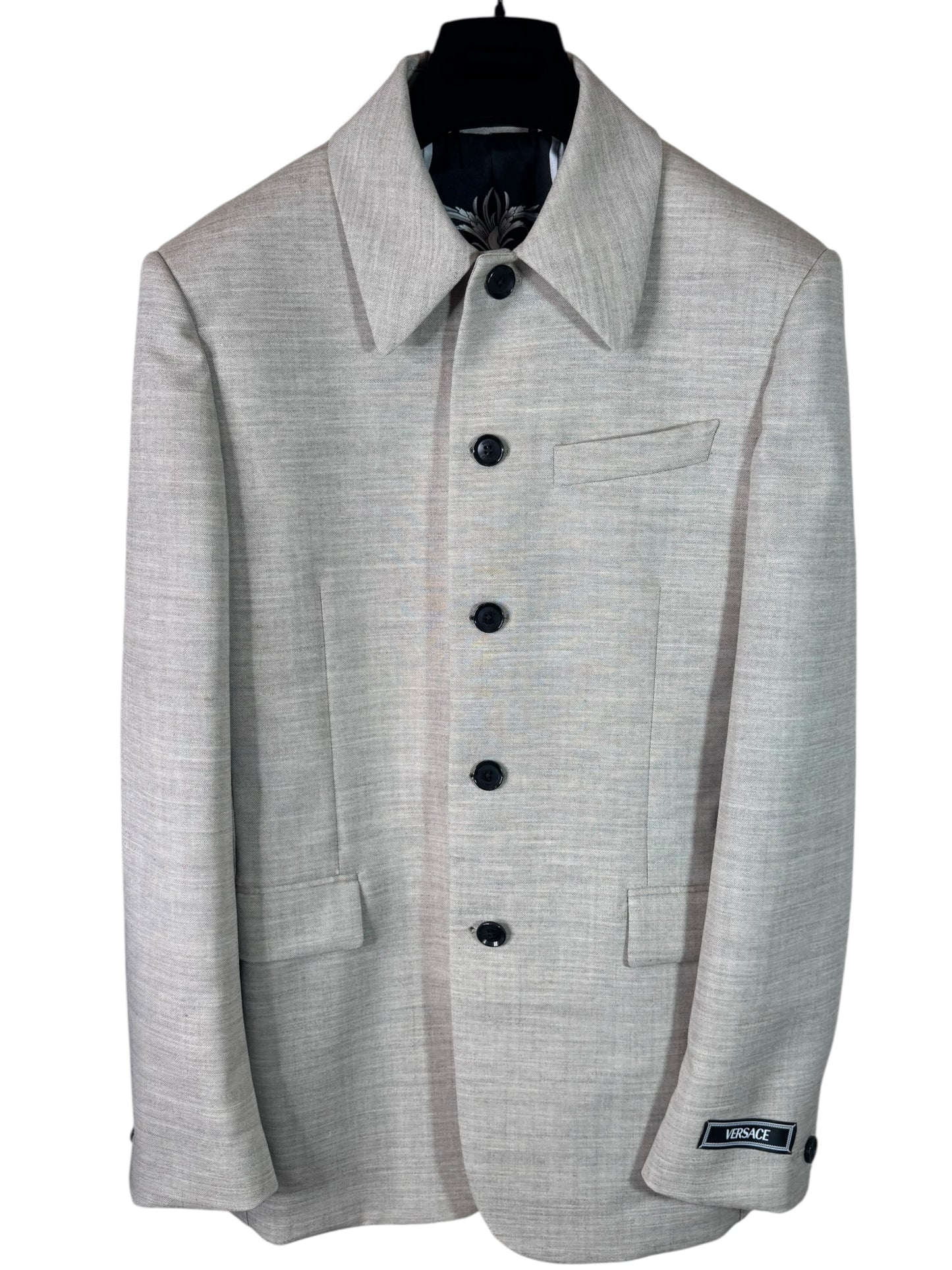 Versace Giacca Uomo Grigia con Fodera Baroque Taglia 48