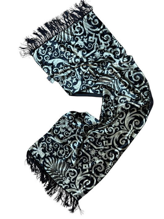 Sciarpa Gianni Versace Vintage in seta e cupro – Baroque Nero/Oro – Frange