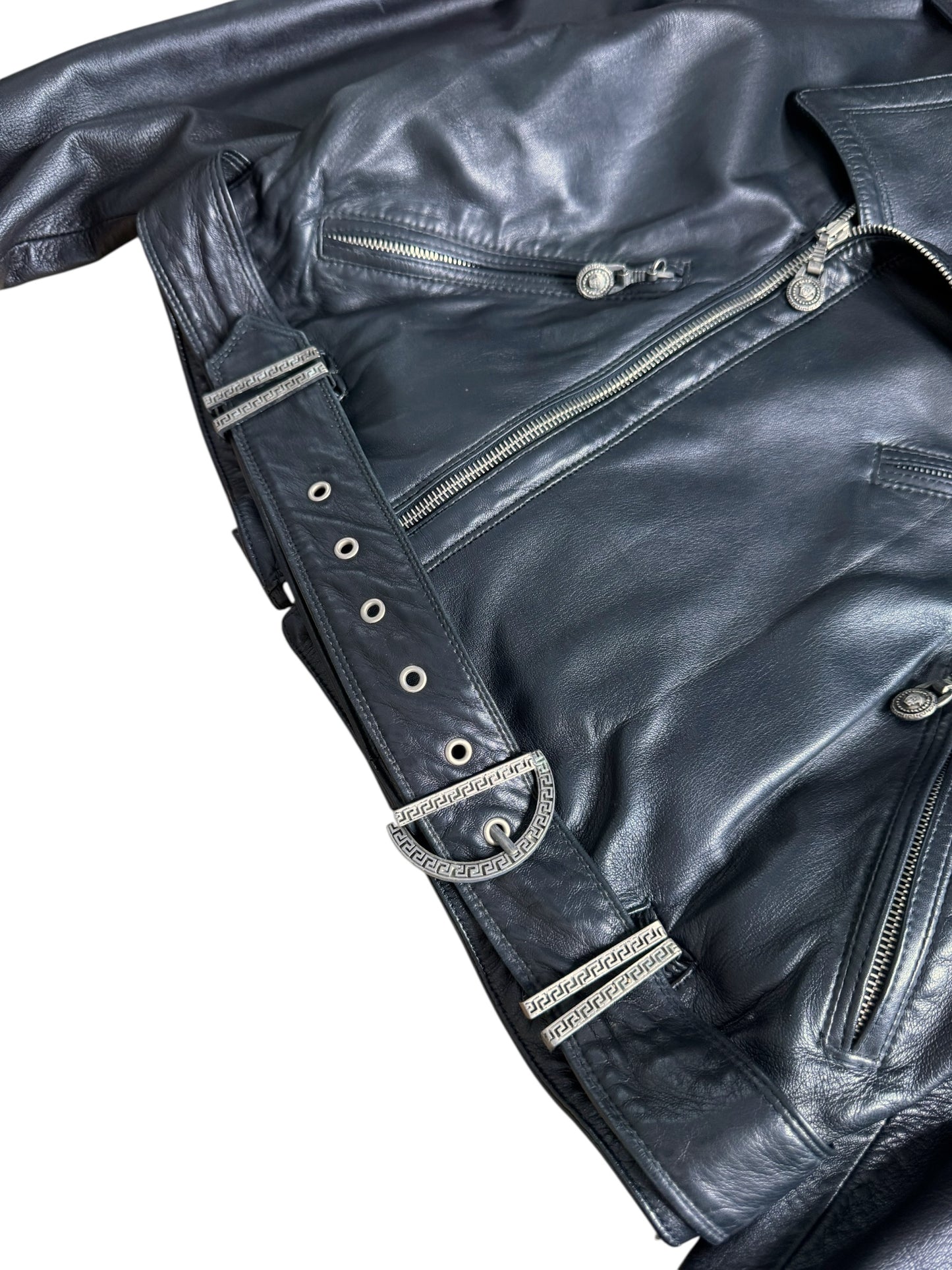 Gianni Versace SS 1994 biker jacket in pelle nera con dettagli Medusa tg 44 — foto 6