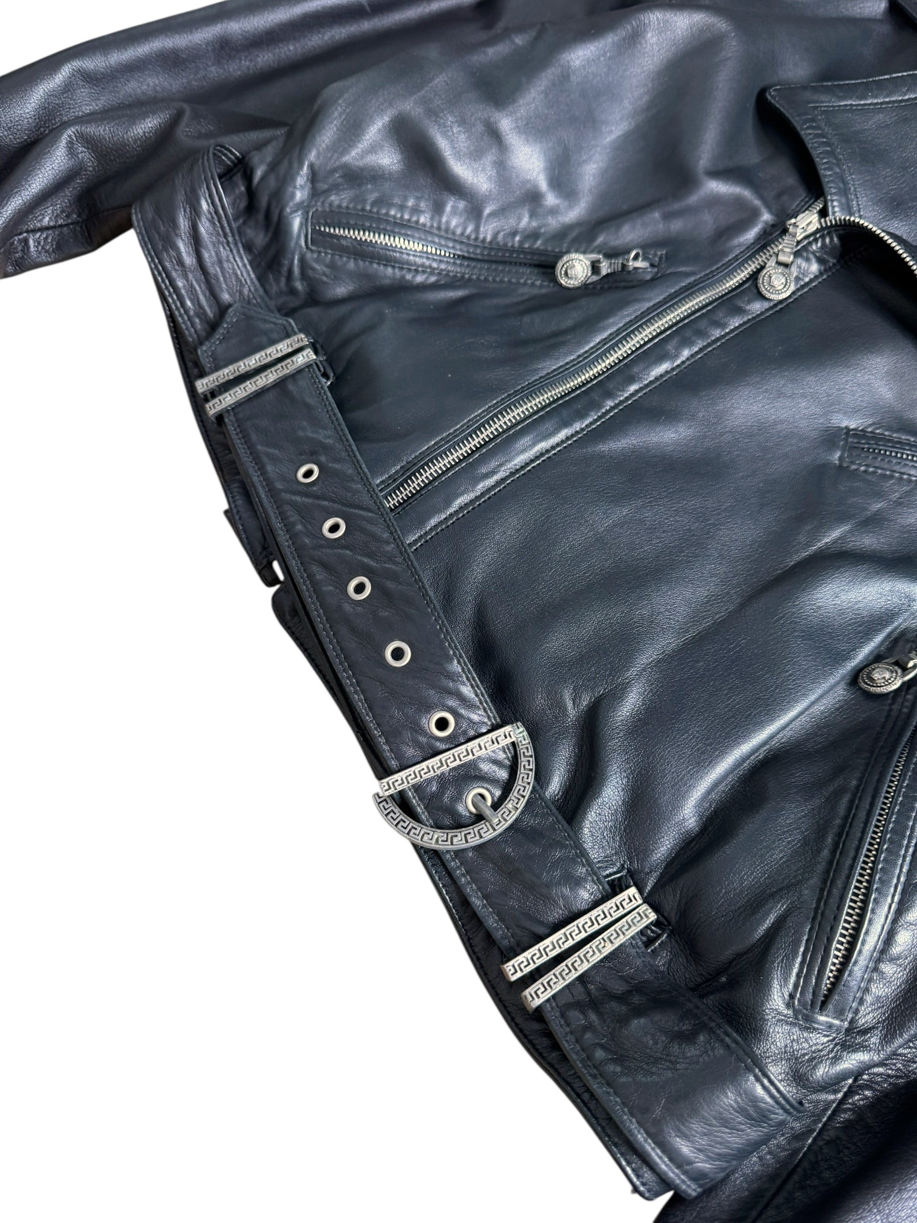 Gianni Versace SS 1994 biker jacket in pelle nera con dettagli Medusa tg 44 — foto 6