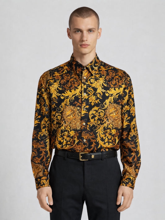 Camicia Versace Vintage barocca Medusa nera oro uomo oversize - L