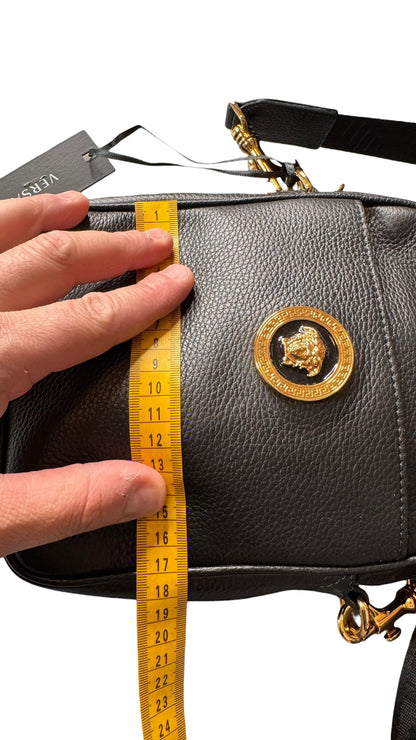 Borsa tracolla Versace pelle nera Medusa oro Greca — foto 17