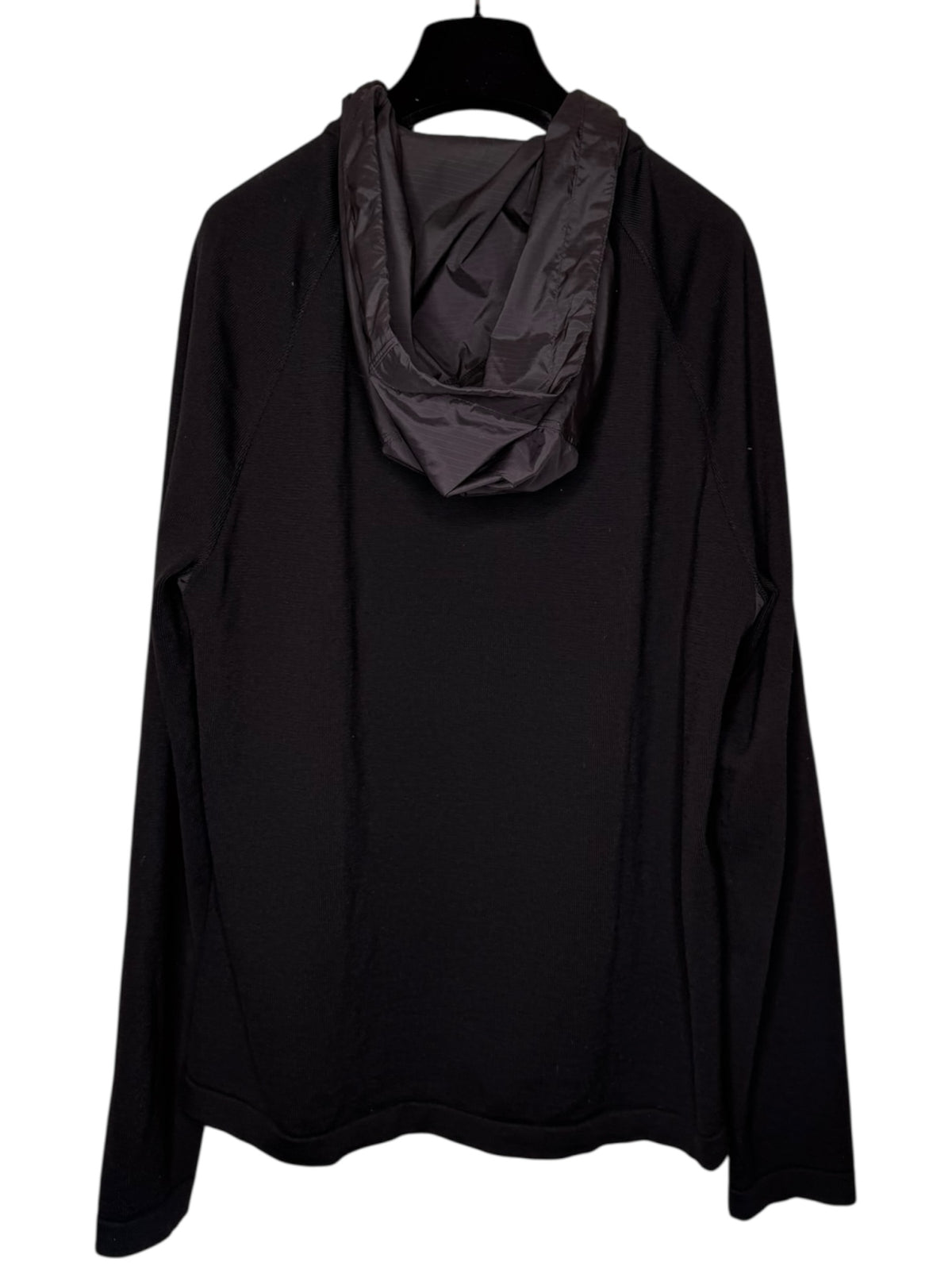 Hermès giacca con cappuccio lana e inserti tessuto tecnico nera zip frontale S — foto 2