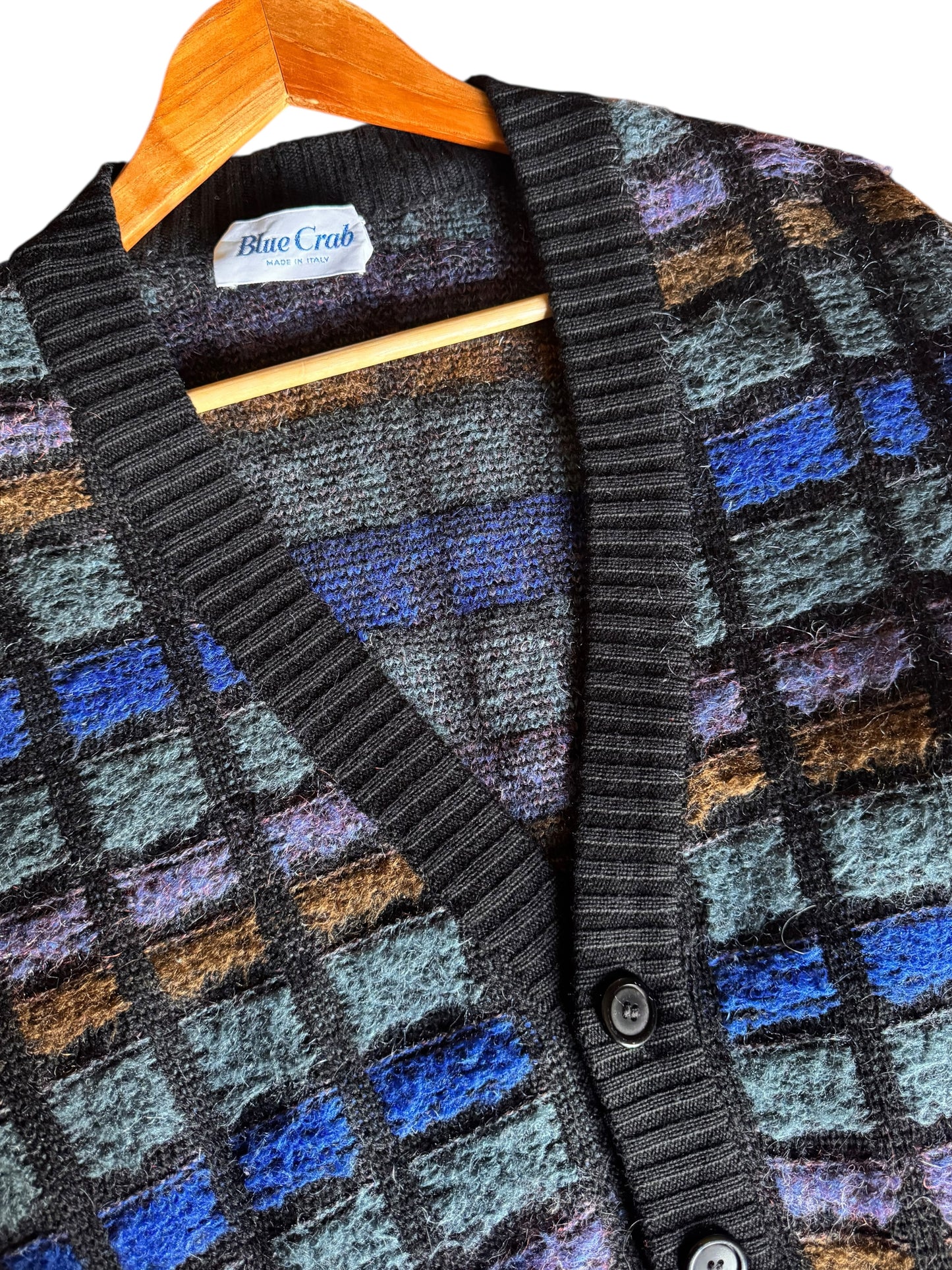 Cardigan Vintage a Quadri in Lana e Mohair – Taglia M