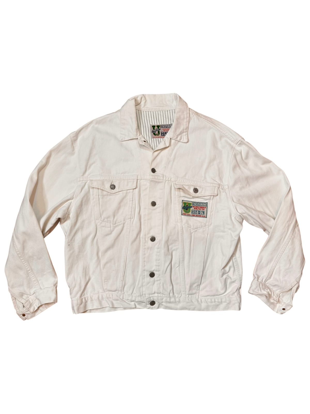 Giacca denim bianca Uniform 751-K vintage con patch ricamata