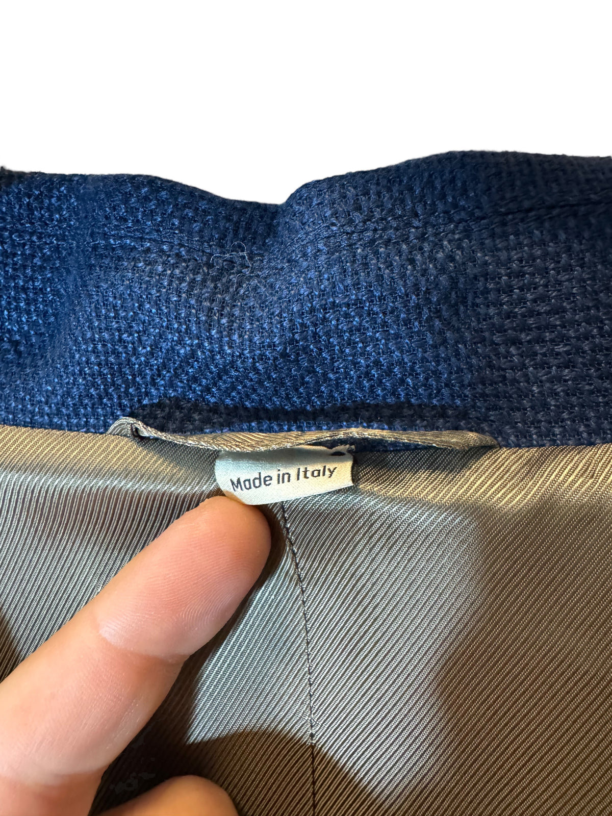 Giacca Blazer Gucci in lino blu con Web stripe e ricamo — foto 7