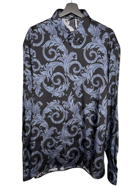 Camicia Versace barocca nera e blu in twill – Taglia 58