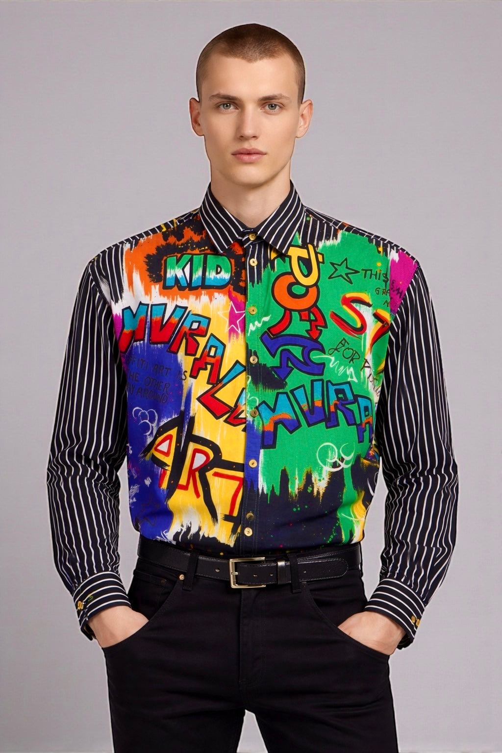 Versace Vintage Camicia Uomo Graffiti Multicolor a Righe Taglia S