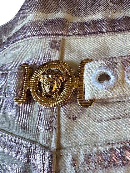 Versace jeans iridescenti Medusa denim metallizzato Made in Italy taglia 32