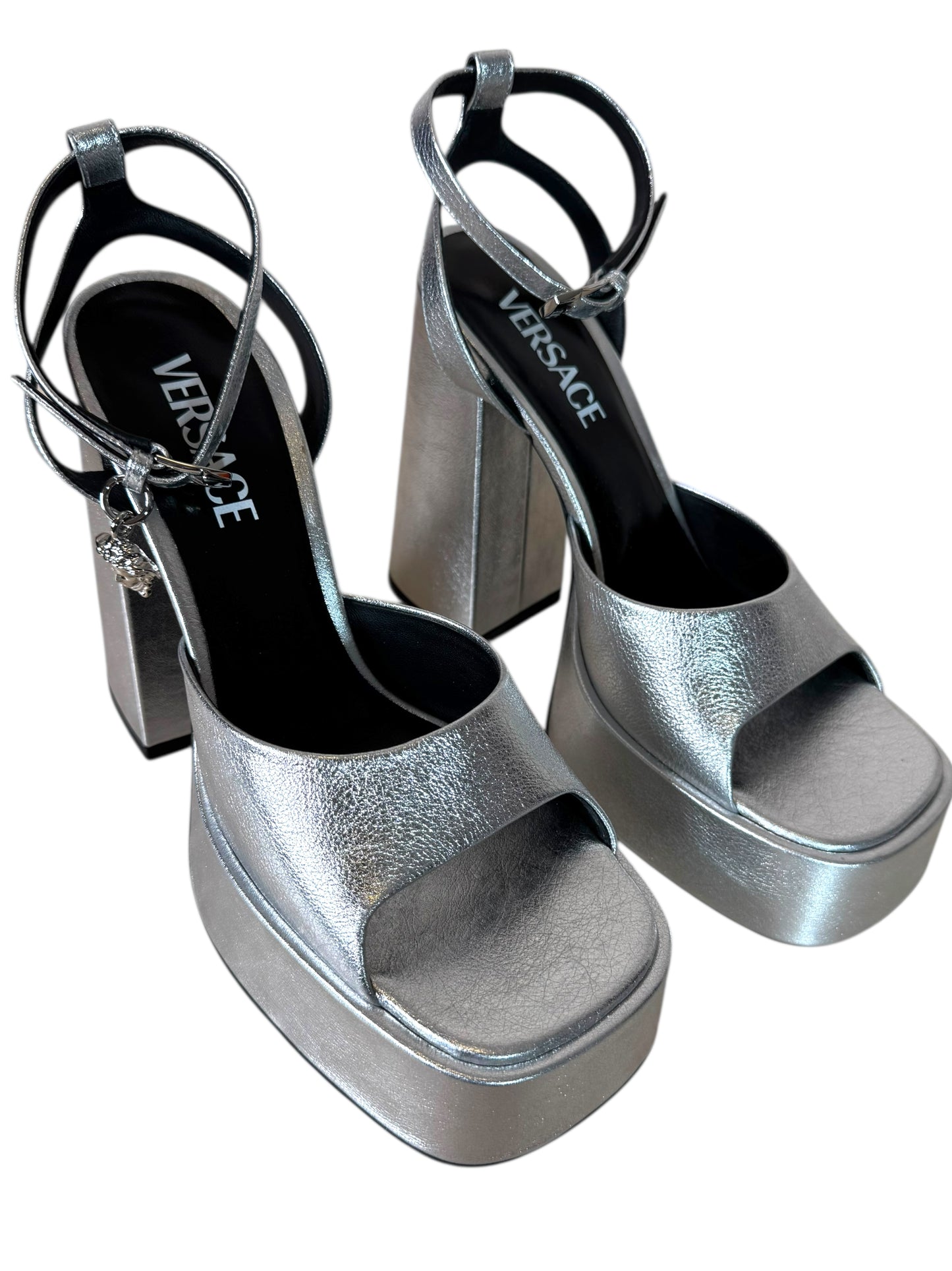 Versace Platform Sandals Argento – Tacco Alto con Ciondolo Medusa – Made in Italy - taglia 37,5