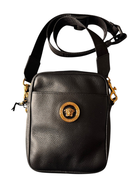 Borsa tracolla Versace pelle nera Medusa oro Greca