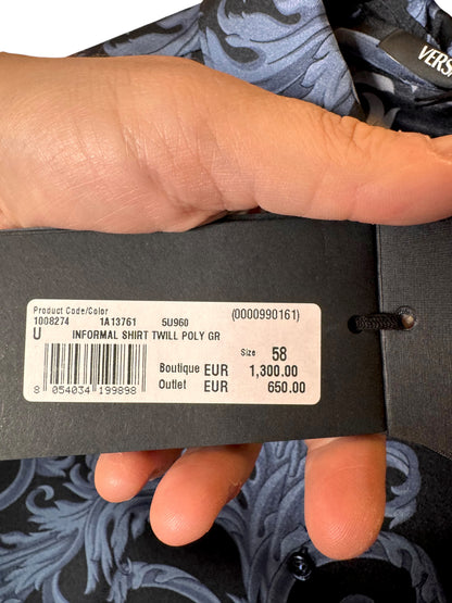 Camicia Versace barocca nera e blu in twill – Taglia 58