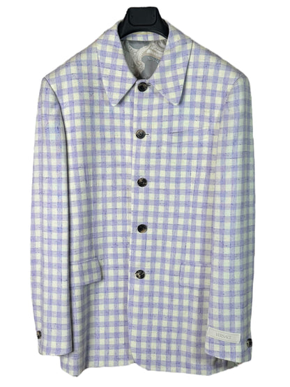 Versace completo uomo giacca e pantalone a quadri lilla/avorio Tg. 48 Made in Italy