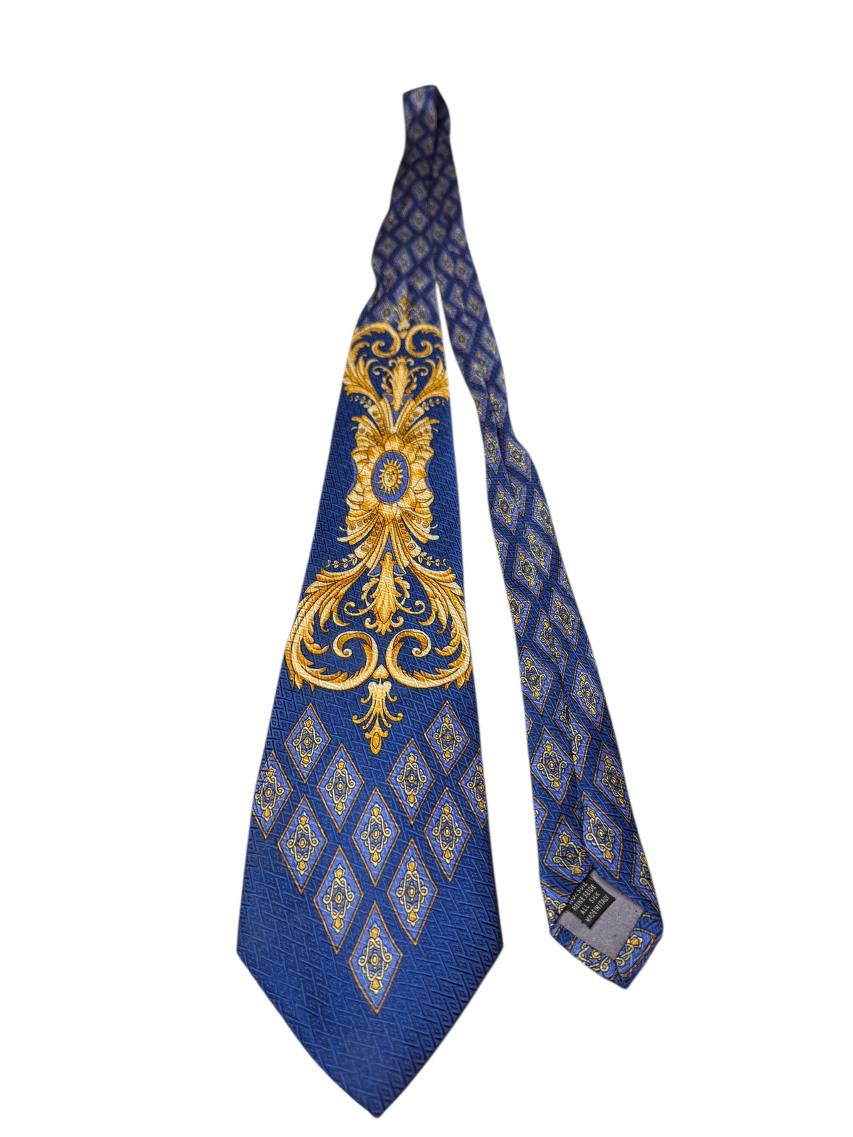 Cravatta Gianni Versace vintage in seta fantasia barocca blu e oro — foto 4
