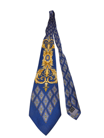 Cravatta Gianni Versace vintage in seta fantasia barocca blu e oro — foto 4