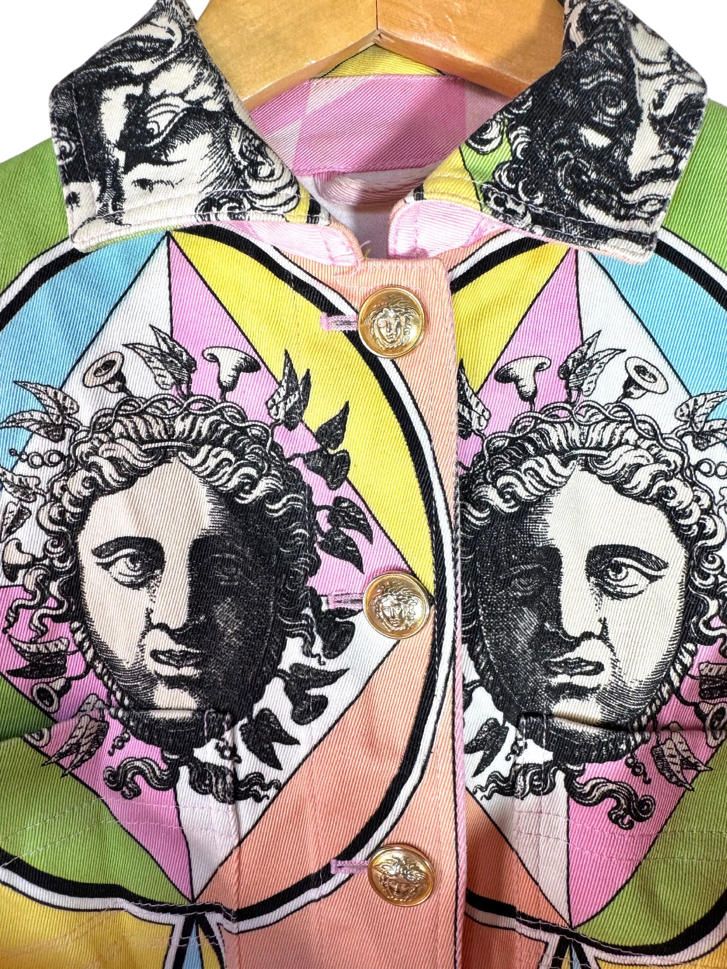 Gianni Versace Cropped Denim Jacket Medusa Print Pink - taglia XS