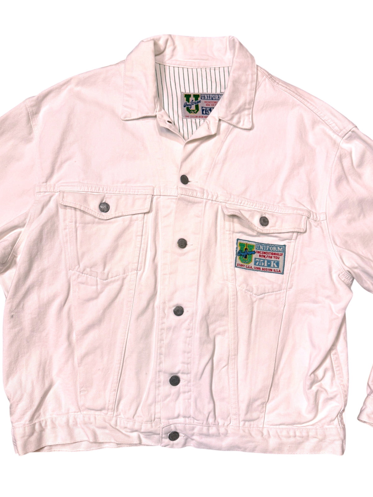 Giacca denim bianca Uniform 751-K vintage con patch ricamata — foto 2