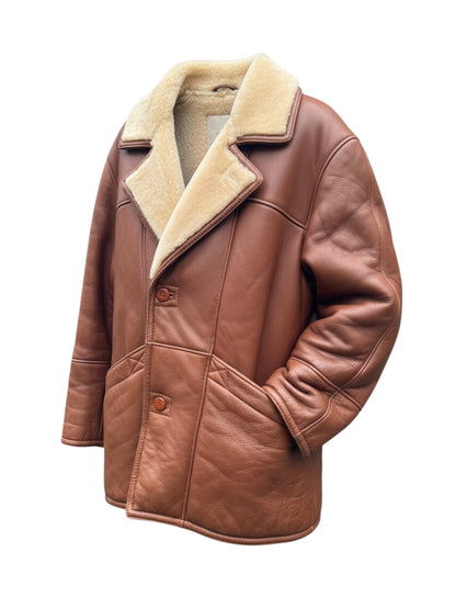 Giacca shearling uomo marrone montone naturale vintage taglia 52