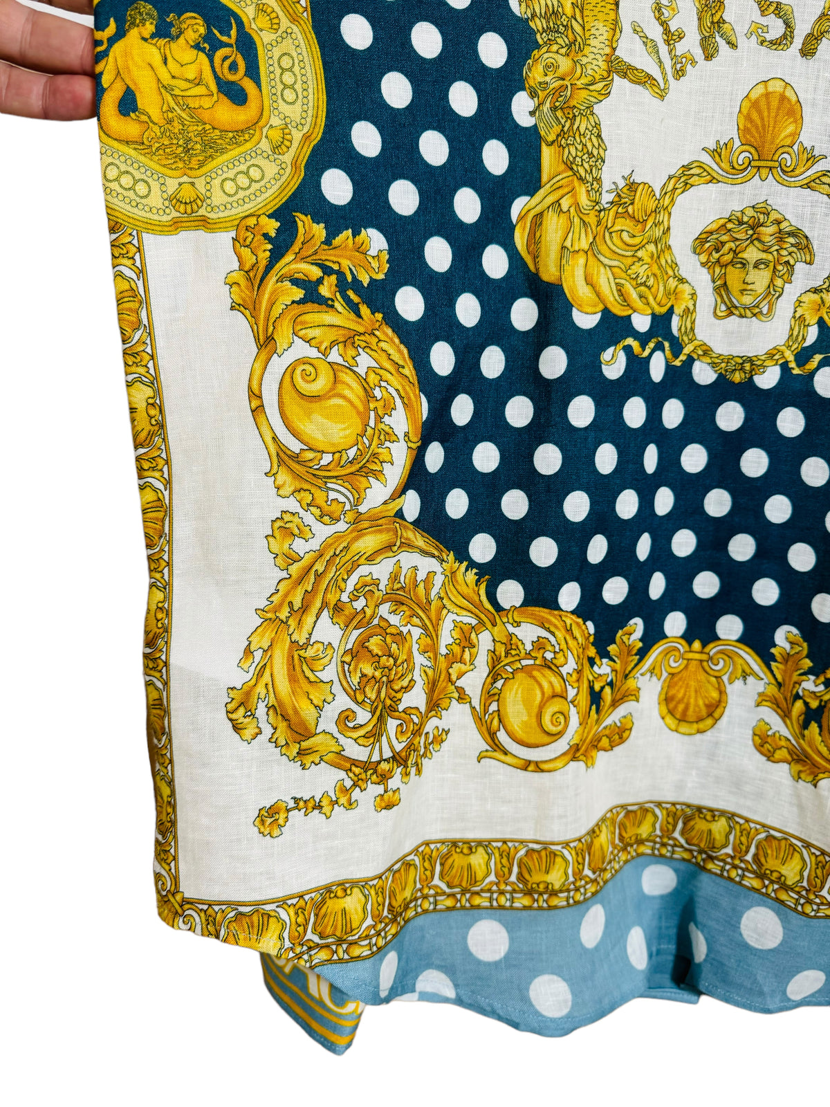 Camicia Versace heritage fit in lino stampa barocco e logo all over azzurro taglia L — foto 7