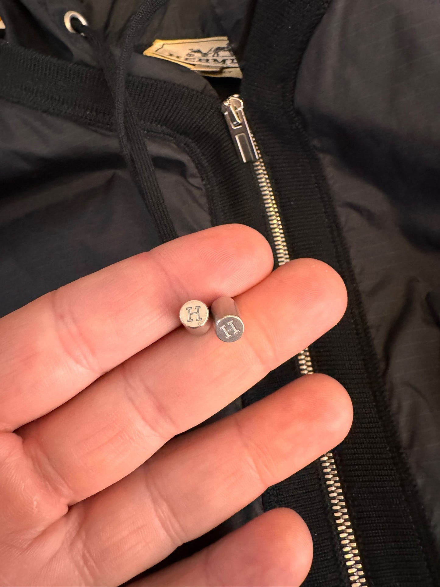 Hermès giacca con cappuccio lana e inserti tessuto tecnico nera zip frontale S — foto 8