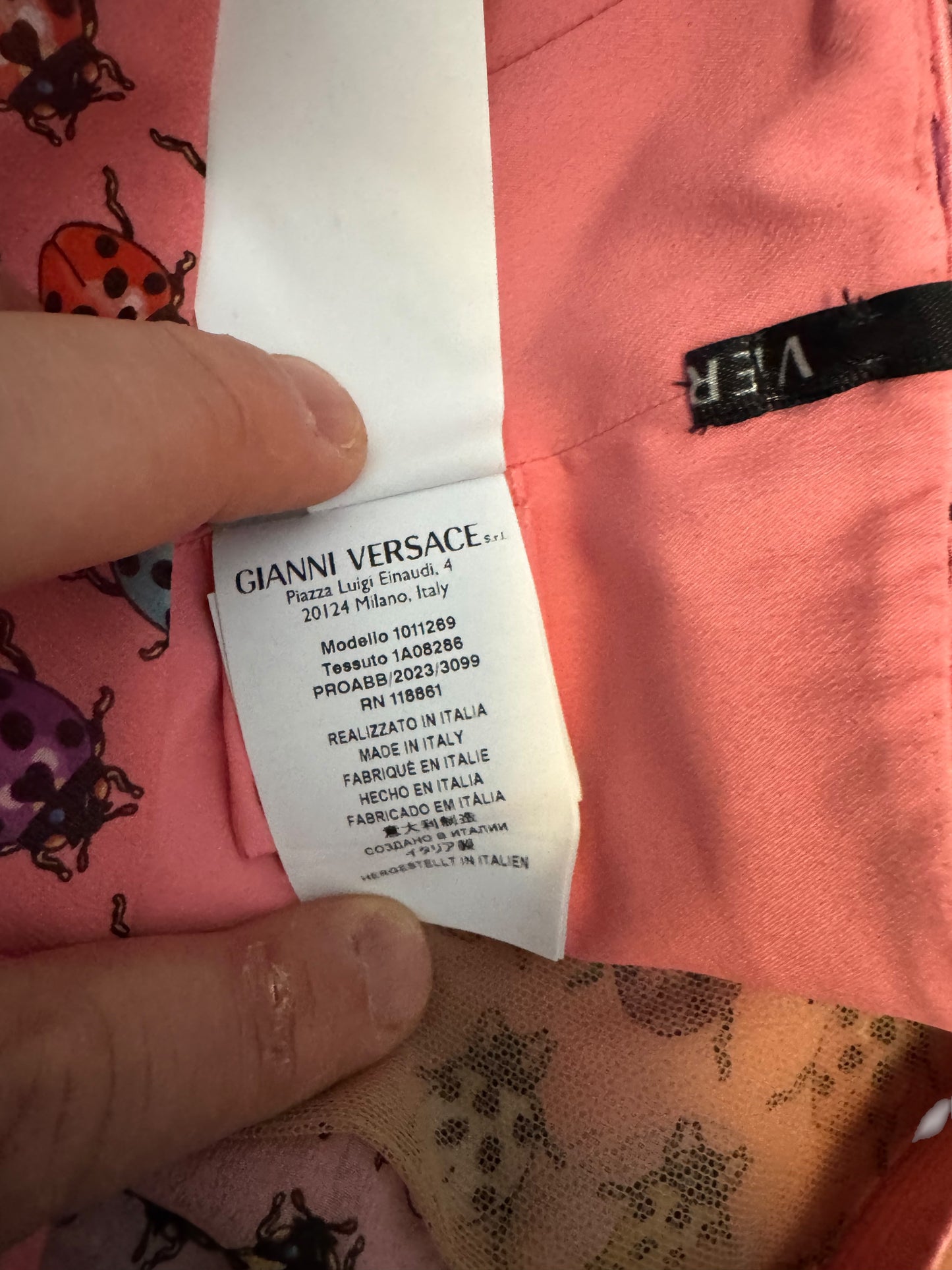 Versace Abito Seta Rosa Farfalle e Coccinelle