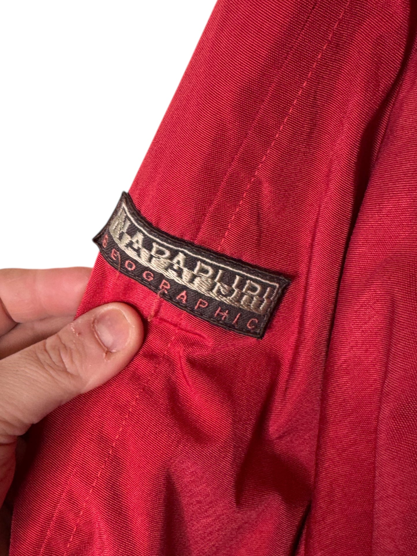 Giacca Napapijri Geographic rossa vintage uomo con cappuccio