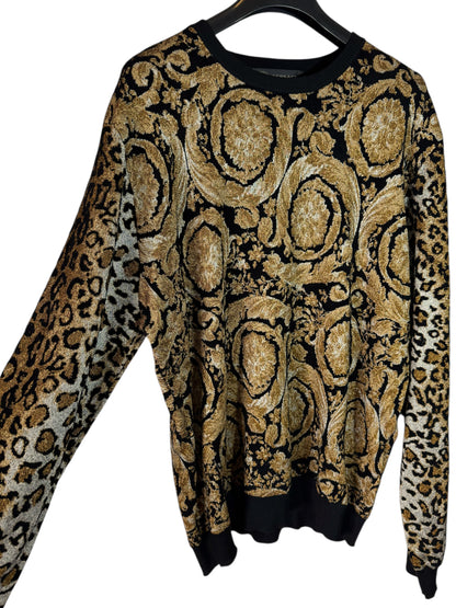Versace maglia jacquard barocco e leopardato oro/nero – Uomo, Made in Italy