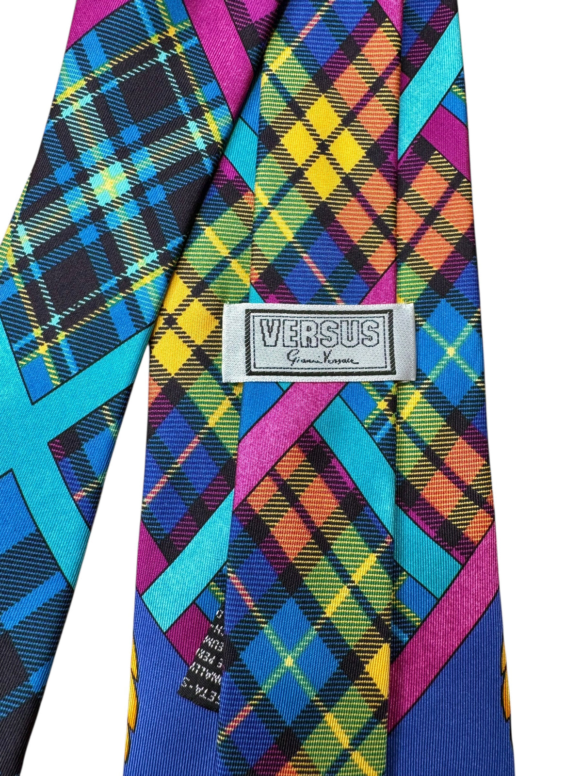 Cravatta Versus Gianni Versace Vintage Seta Fantasia Scozzese Multicolor — foto 4