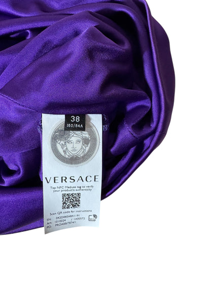 Top VERSACE Viola Drappeggiato con Scollo Profondo – Taglia 38 – Made in Italy