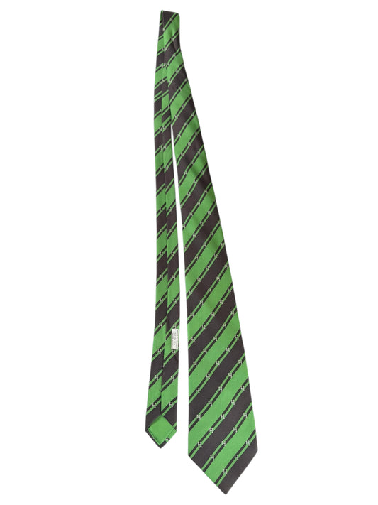 Cravatta Hermès Paris Vintage in Seta – Righe Diagonali Verde/Nero – Logo “H” – Made in France