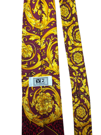Cravatta vintage V2 by Versace barocca leopardata seta 100% Made in Italy