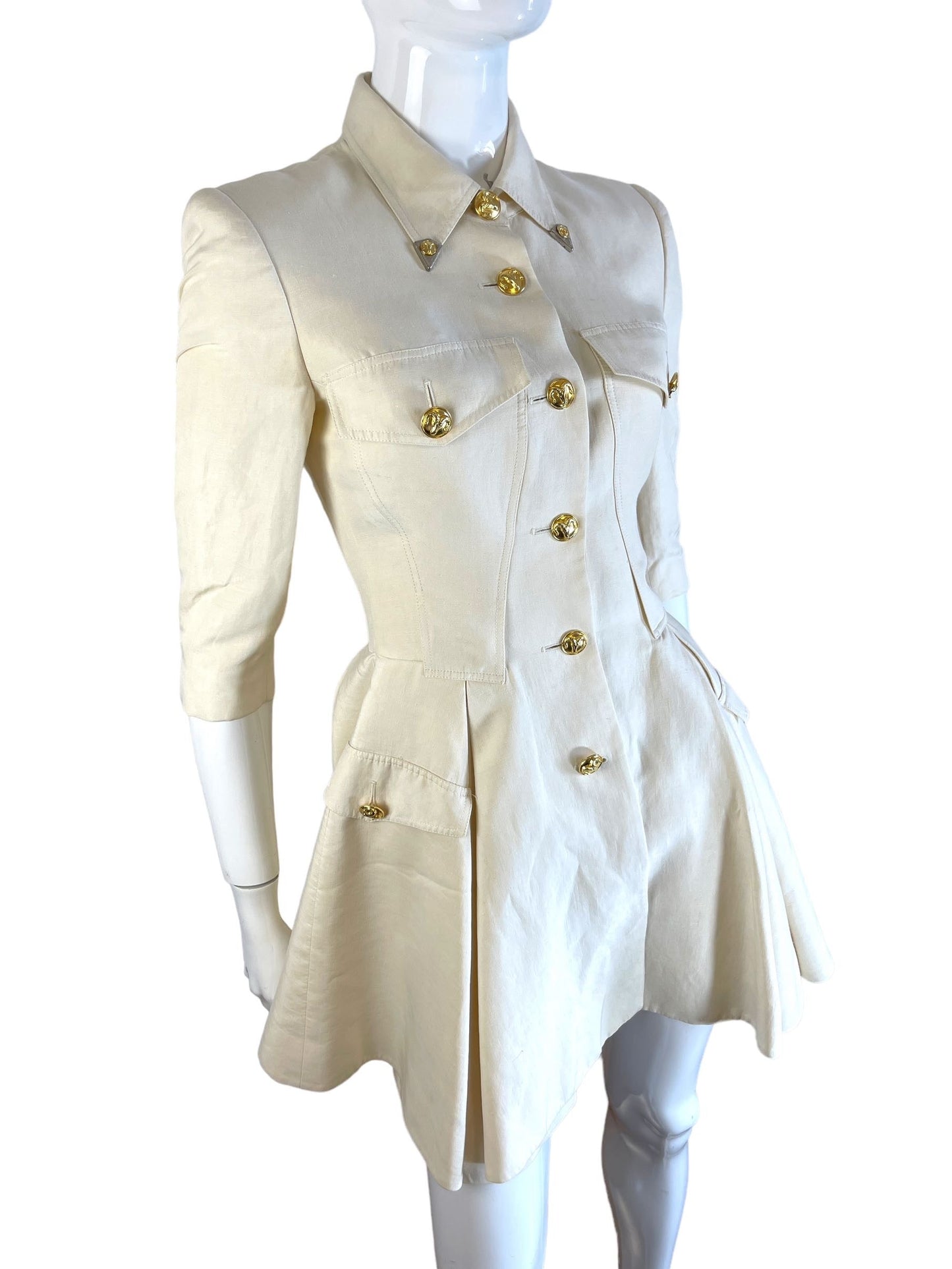 Istante abito blazer vintage panna con bottoni gioiello — foto 3