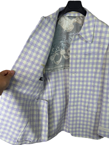 Versace completo uomo giacca e pantalone a quadri lilla/avorio Tg. 48 Made in Italy