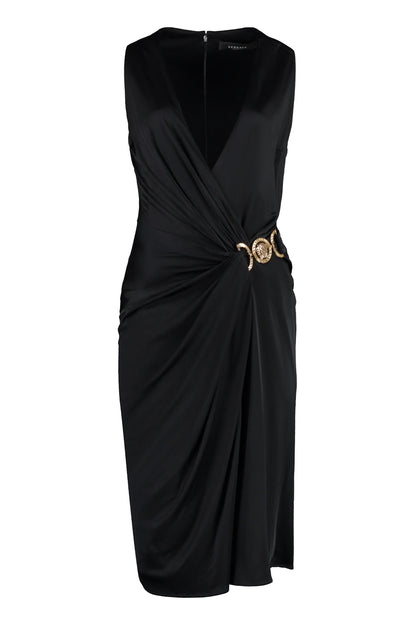 Abito Versace Nero Medusa Draped Jersey Made in Italy