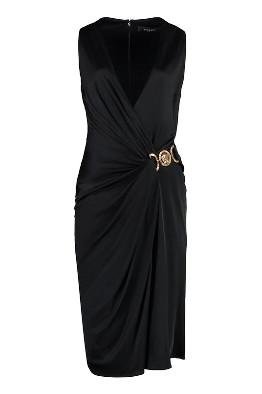 Abito Versace Nero Medusa Draped Jersey Made in Italy