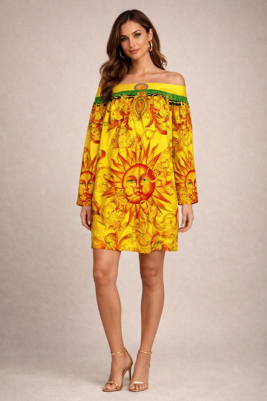 Abito Gianni Versace vintage seta Sole Barocco giallo - TG 40-  NWT