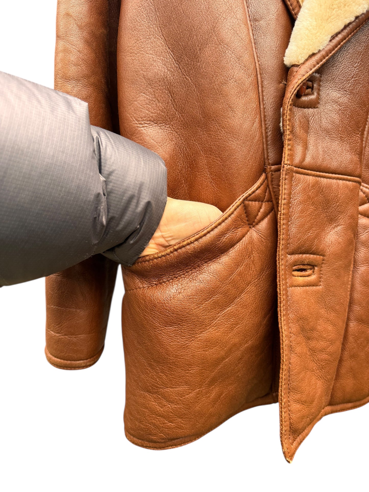 Giacca shearling uomo marrone montone naturale vintage taglia 52