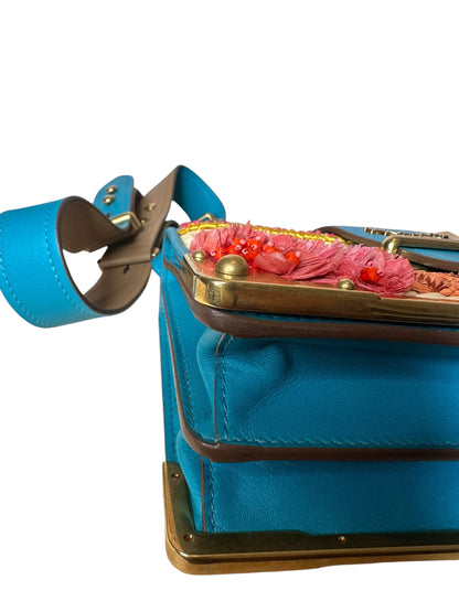 Prada borsa Cahier in pelle e raffia