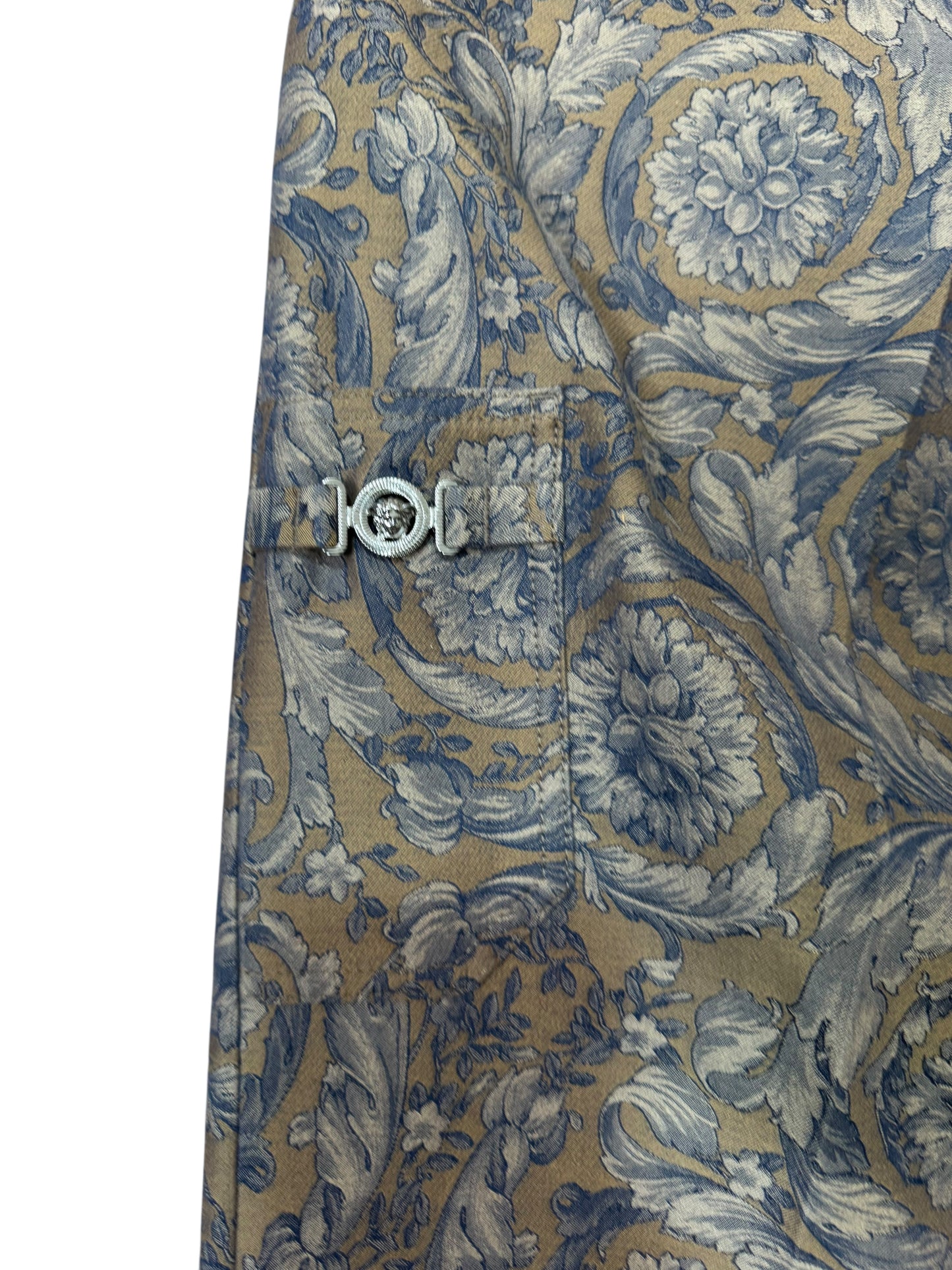 Versace Pantaloni Uomo Baroque Jacquard Floreale Blu Beige Taglia 48.
