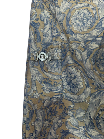 Versace Pantaloni Uomo Baroque Jacquard Floreale Blu Beige Taglia 48.