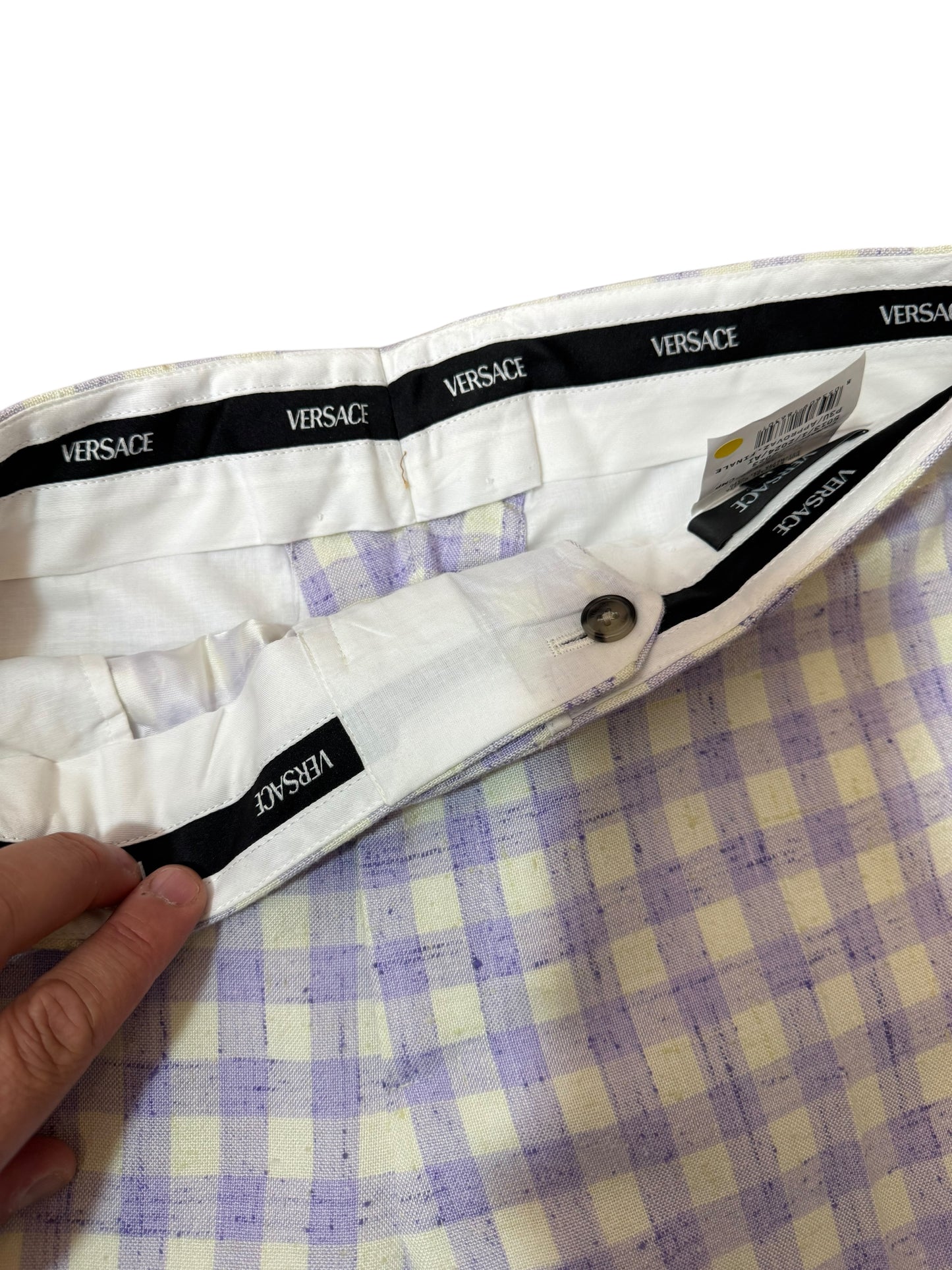 Versace completo uomo giacca e pantalone a quadri lilla/avorio Tg. 48 Made in Italy